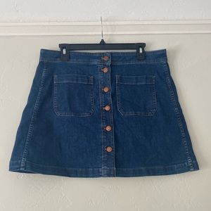 Madewell button down stretch denim a-line skirt